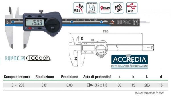 CALIBRO DIGITALE 200 mm IP54