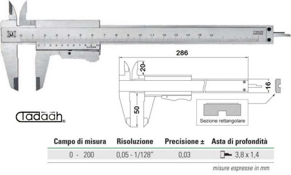 2332002 Rupac calibro analogico di profondità Serie MicroMet - Campo di  misura 0-200 - Precisione ± 0,03 - Piano d'appoggio 100mm