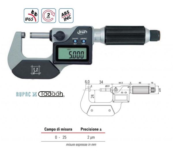 micrometro digitale elettronico millesimale 0-25mm strumento di