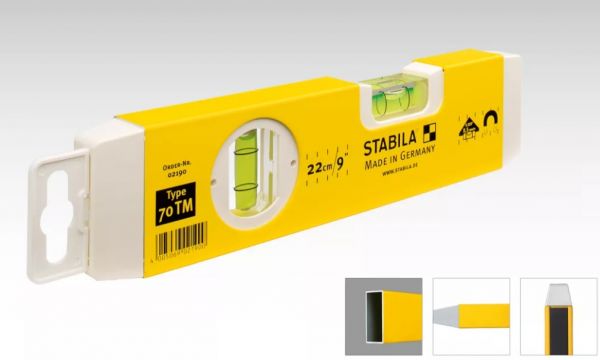02190 - Livella magnetica STABILA corta 22 cm mod. 70TM, fiala orizzontale  e verticale