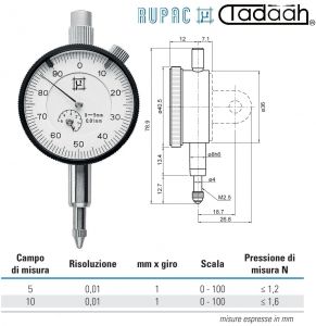 701-100 Comparatore centesimale originale Käfer Ø58 mm con ghiera  metallica, cappuccio antipolvere e puntalino in